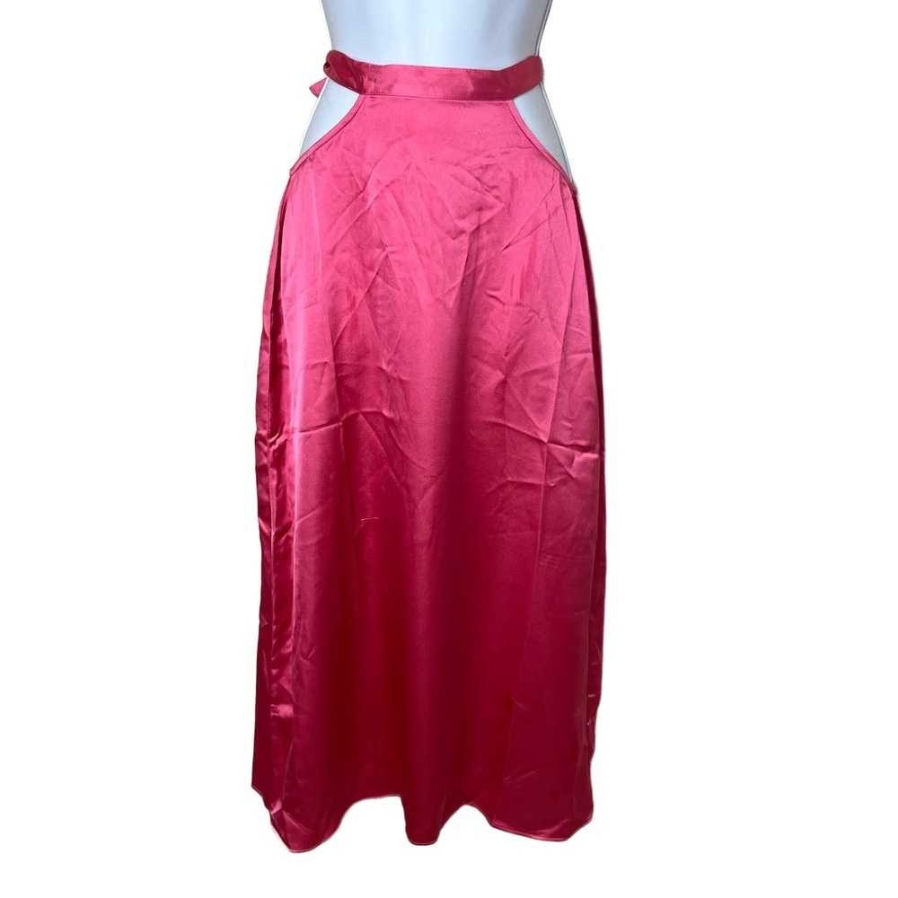 NWT WEWOREWHAT Hot Pink Satin Cut Out Midi Length Skirt XS
